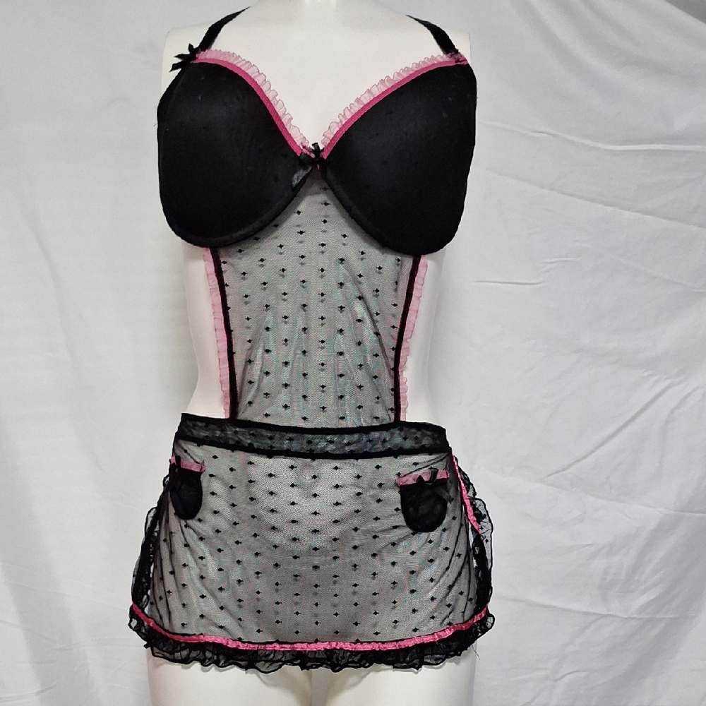 French Maid Apron Satin Tie Lingerie- 1X